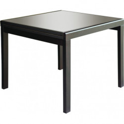 2217 Extending table, melamine inner sliding double tops with smoked glued glass