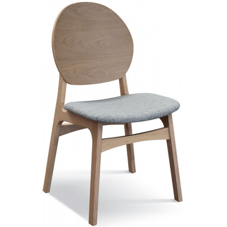 985  Sedia in legno con sedile tappezzato con tessuto grigio