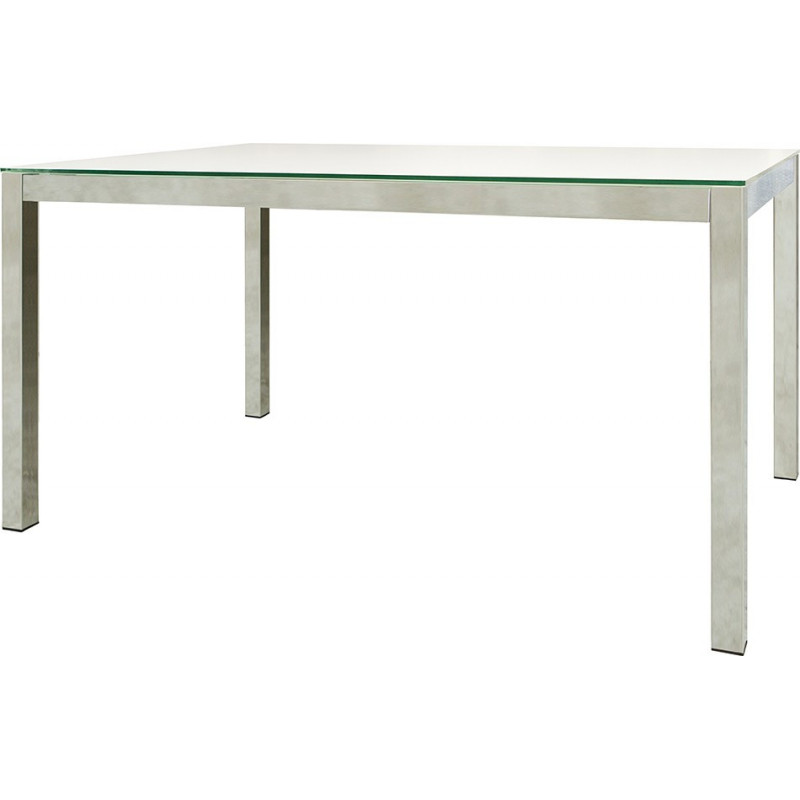 2233  Tavolo allungabile con base in metallo cromato e piano in vetro bianco