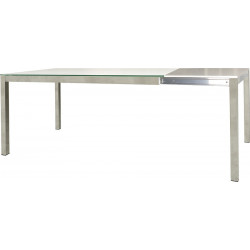 2233  Tavolo allungabile con base in metallo cromato e piano in vetro bianco