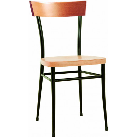 160 Sedia in acciaio nero, seduta in legno, finiture a scelta