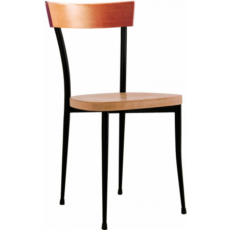 160 Sedia in acciaio nero, seduta in legno, finiture a scelta