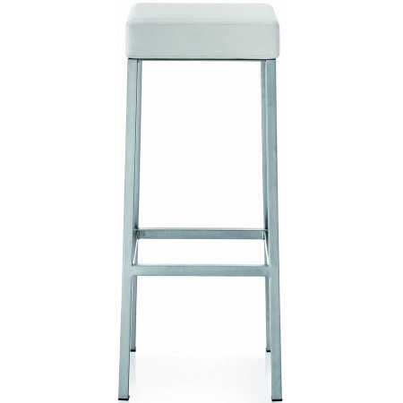 723  Sgabello alto cromato o verniciato, sedile in ecopelle nera, in pino o in HPL