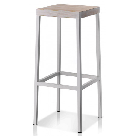 723  Sgabello alto cromato o verniciato, sedile in ecopelle nera, in pino o in HPL