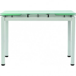 2246 Extending table with white or grey metal base and tempered glass top