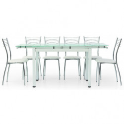 2246 Extending table with white or grey metal base and tempered glass top