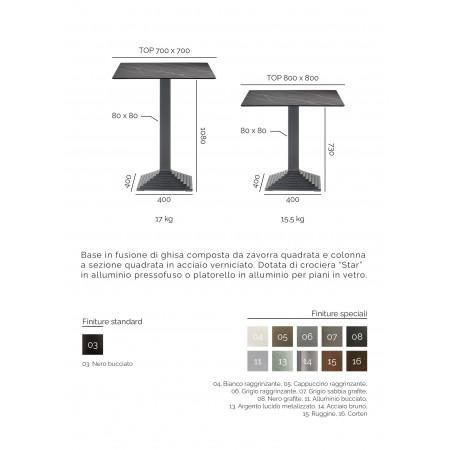 272 Tavolo con base in ghisa nera,  piano a scelta cliente