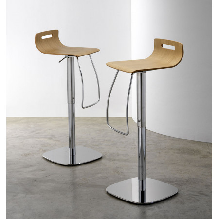 519 Sgabello girevole altezza regolabile in acciaio cromato, sedile in legno