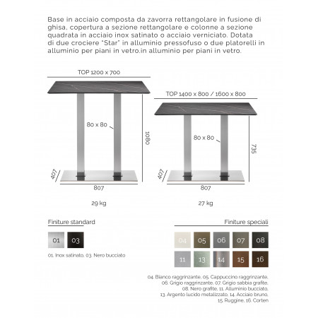 2162  Base per tavolo in acciaio inox, o nera, piano a scelta cliente