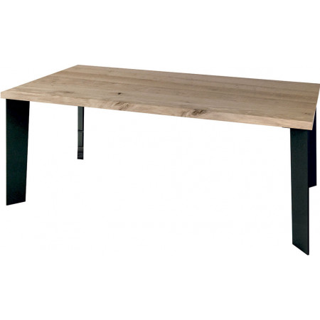 2202 Tavolo fisso con base in metallo e piano impiallacciato rovere