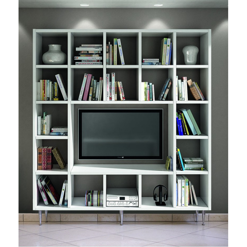 2253 Mobile libreria porta TV in nobilitato melaminico frassino bianco
