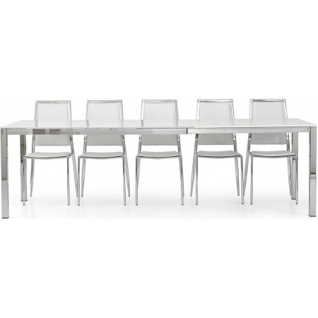 2233 Extending table with chromed steel table base and tempered glass top