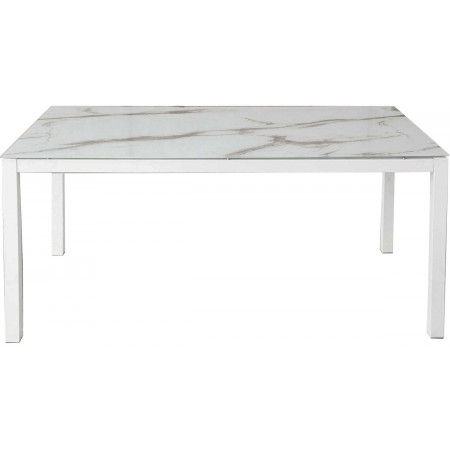2266 White metal table base, white marble effect glass finished