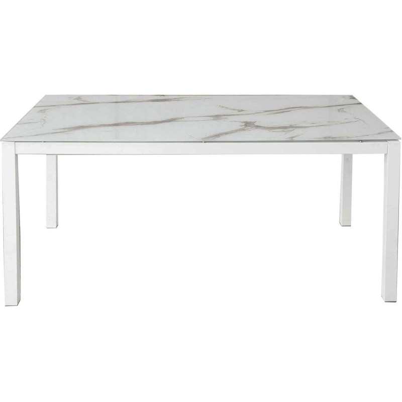 2266 White metal table base, white marble effect glass finished