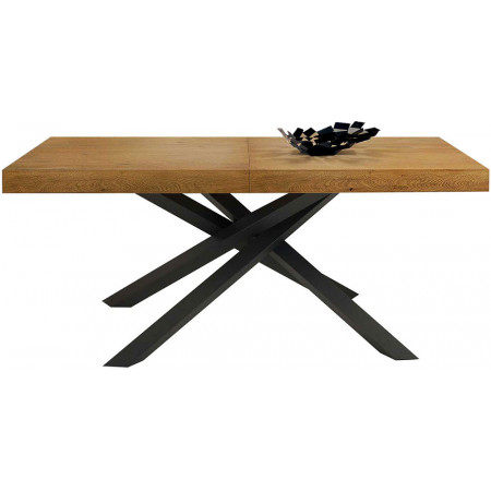 2272  Extending table with metal base and oak wood veneered top wheat finished