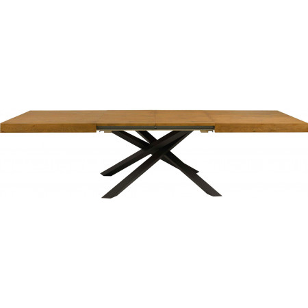 2272  Extending table with metal base and oak wood veneered top wheat finished