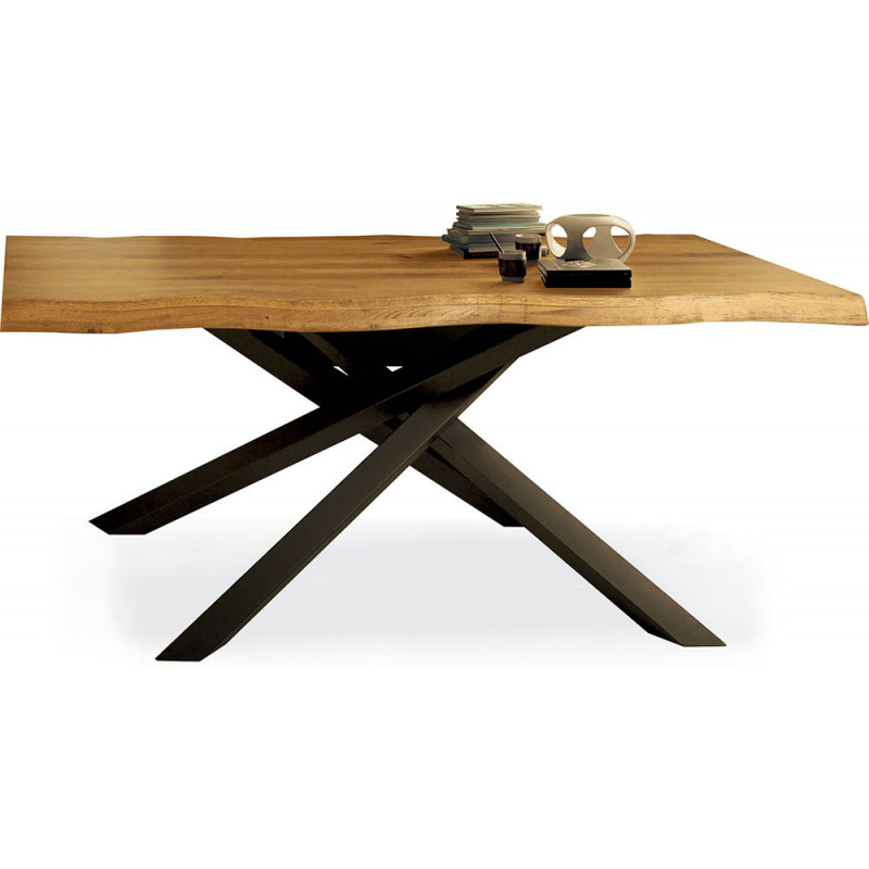 2275  Metal table base, solid lamellar oak wood top wheat finished