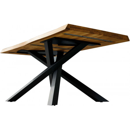 2275 Tavolo fisso con base in metallo e piano in rovere lamellare massello finitura grano