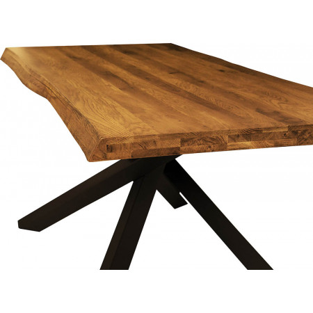 2275  Metal table base, solid lamellar oak wood top wheat finished