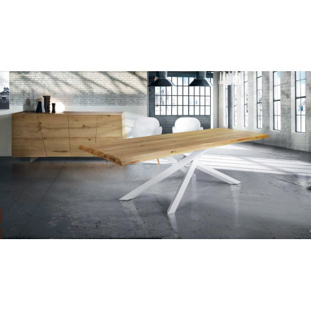 2277 Tavolo fisso con base in metallo e piano in rovere naturale massello