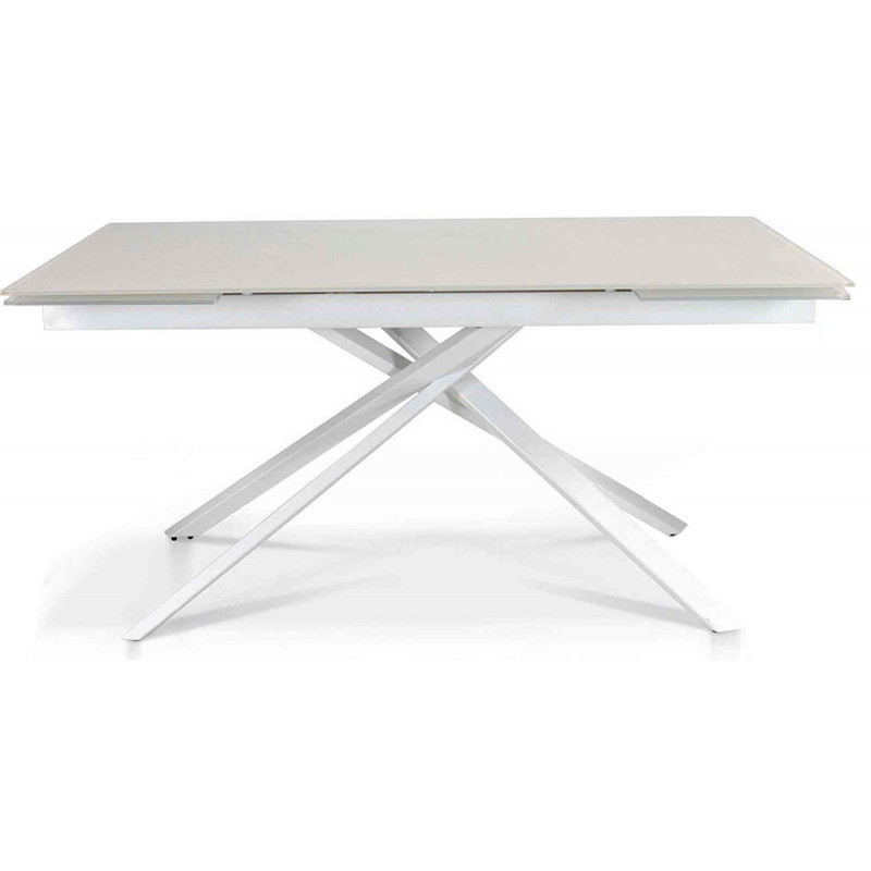 2286 Tavolo allungabile con base in metallo e piano in vetro temperato bianco