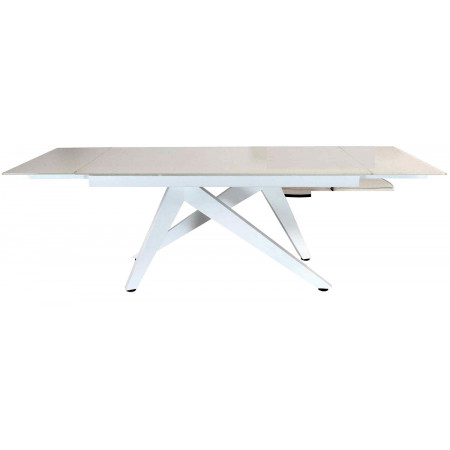 2287 White metal table base and white tempered glass top