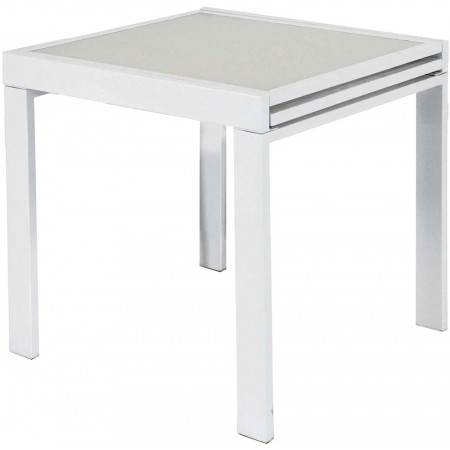 2288 Tavolo con base in metallo e piani a scorrimento in vetro bianco o grigio