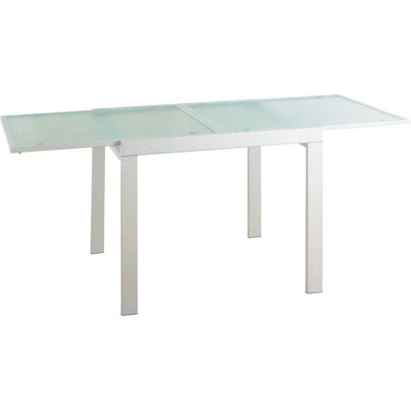 2288 Tavolo con base in metallo e piani a scorrimento in vetro bianco o grigio