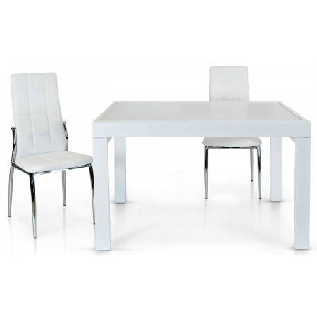 2288 Tavolo con base in metallo e piani a scorrimento in vetro bianco o grigio