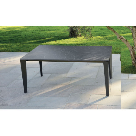 2289  Metal table base, melamine veneered extending top black marble effect