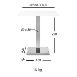 BT2158  Base tavolo in acciaio inox spazzolato o nero, piano max cm 80