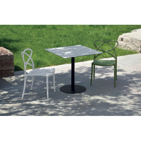 2303  Tavolo con base in acciaio grigio antracite, bianco, bronzo/ruggine, piano a scelta cliente