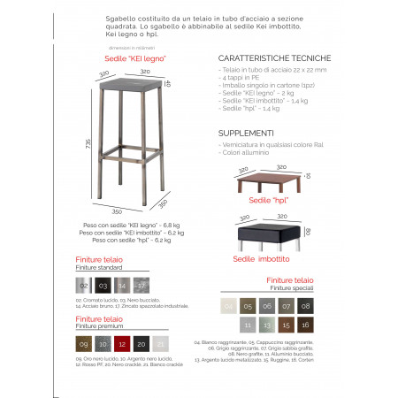 723  Chromed or black varnished steel high stool, black leatherette, pine wood, or HPL seat