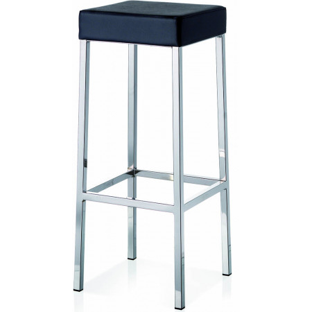 723  Chromed or black varnished steel high stool, black leatherette, pine wood, or HPL seat