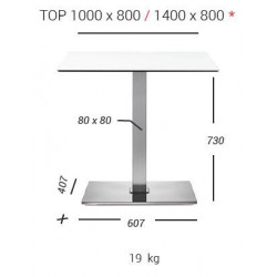 BT2159  Base tavolo in acciaio inox spazzolato o nera, piano quadrato o rettangolare