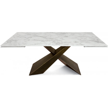 2307  Tavolo allungabile con base in metallo e piano in ceramica effetto marmo bianco