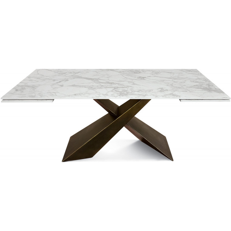 2307  Tavolo allungabile con base in metallo e piano in ceramica effetto marmo bianco