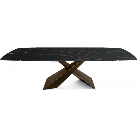 2308  Tavolo con base in metallo finitura bronzo e piano in ceramica effetto marmo nero