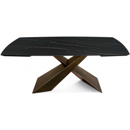 2308  Bronze metal table base, black marble effect ceramic top