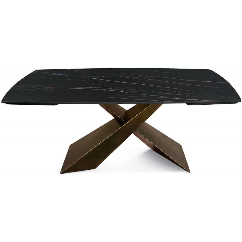2308  Bronze metal table base, black marble effect ceramic top