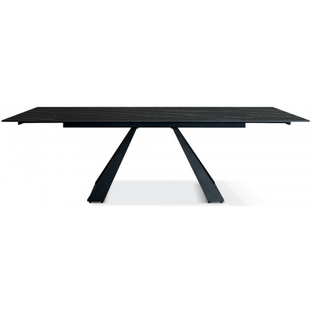 2310  Black metal table base, black marble effect ceramic top