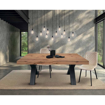 2314  Tavolo con base in MDF nero e piano allungabile rovere