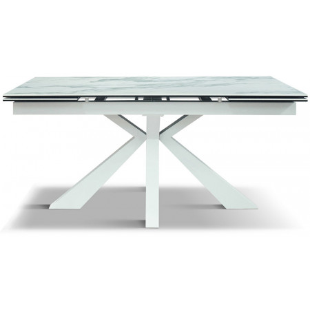 2316  Tavolo con base bianca o nera in metallo, piano in ceramica lucida effetto marmo