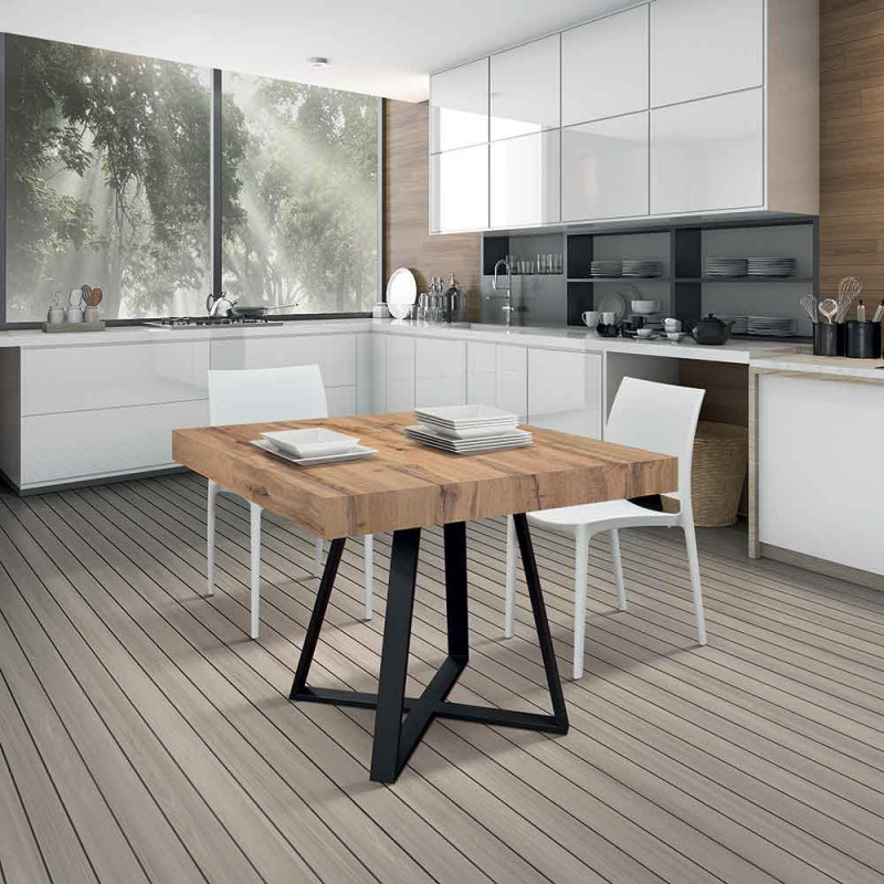 2317  Tavolo con base in metallo, piano allungabile rovere, cemento, o bianco