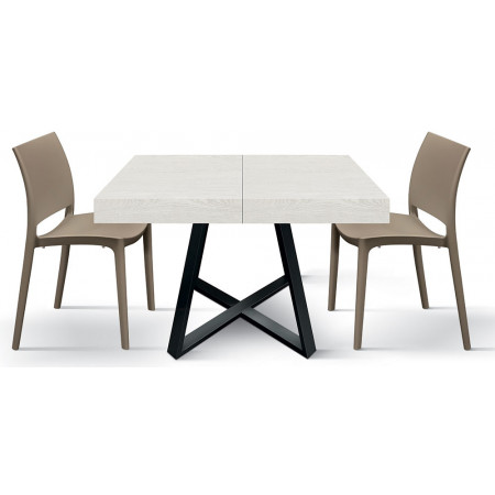 2317  Tavolo con base in metallo, piano allungabile rovere, cemento, o bianco