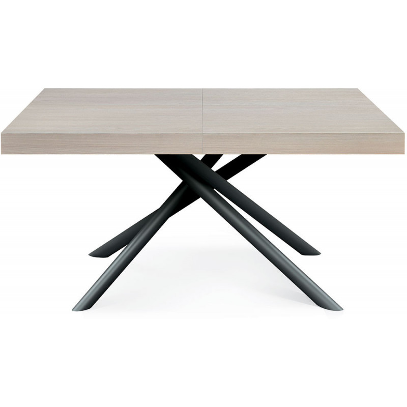 2326  Black or white metal table base, pearl elm wood extending top