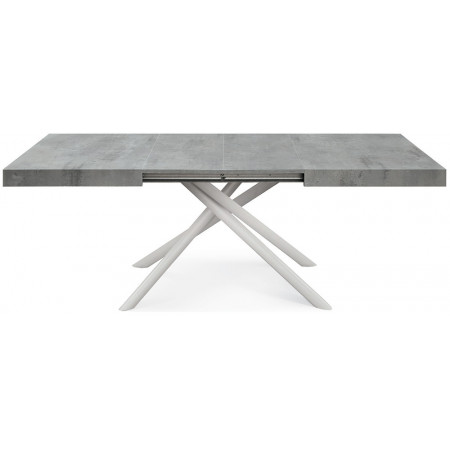 2327  Tavolo con base nera o bianca in metallo, piano allungabile in melaminico grigio cemento