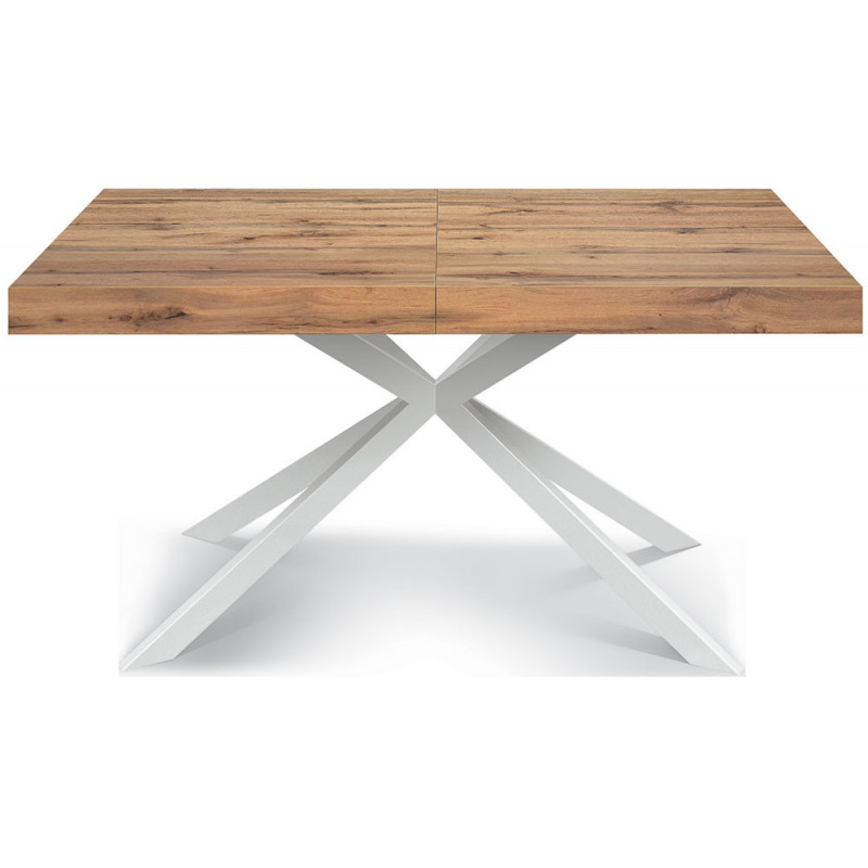 2329  Black or white metal table base, durmast wood melamine extending top