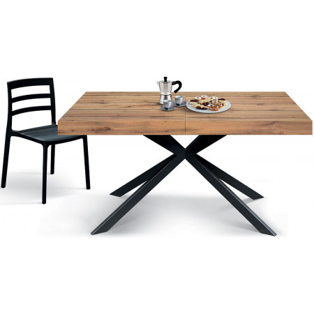 2329  Black or white metal table base, durmast wood melamine extending top