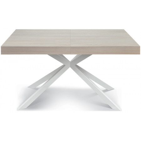 2330  Black or white metal table base, pearl elm wood melamine extending top